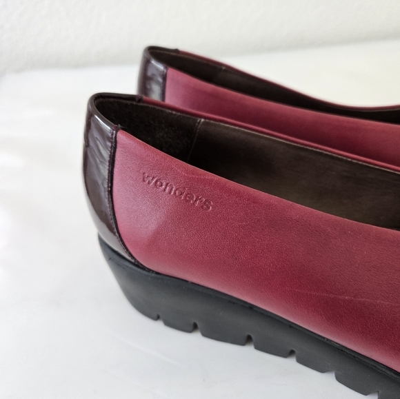 Wonders Fly Classic Leather Wedge Pumps Loafer Burgundy Size 39 Or US 9 - Picture 5 of 16